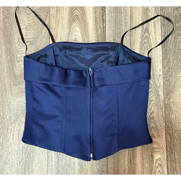 WOMENS PARTY FORMAL SATIN SET STRAPLESS CORSET TOP MAXI SKIRT NAVY BLUE SIZE 7-8 - Picture 4 of 10